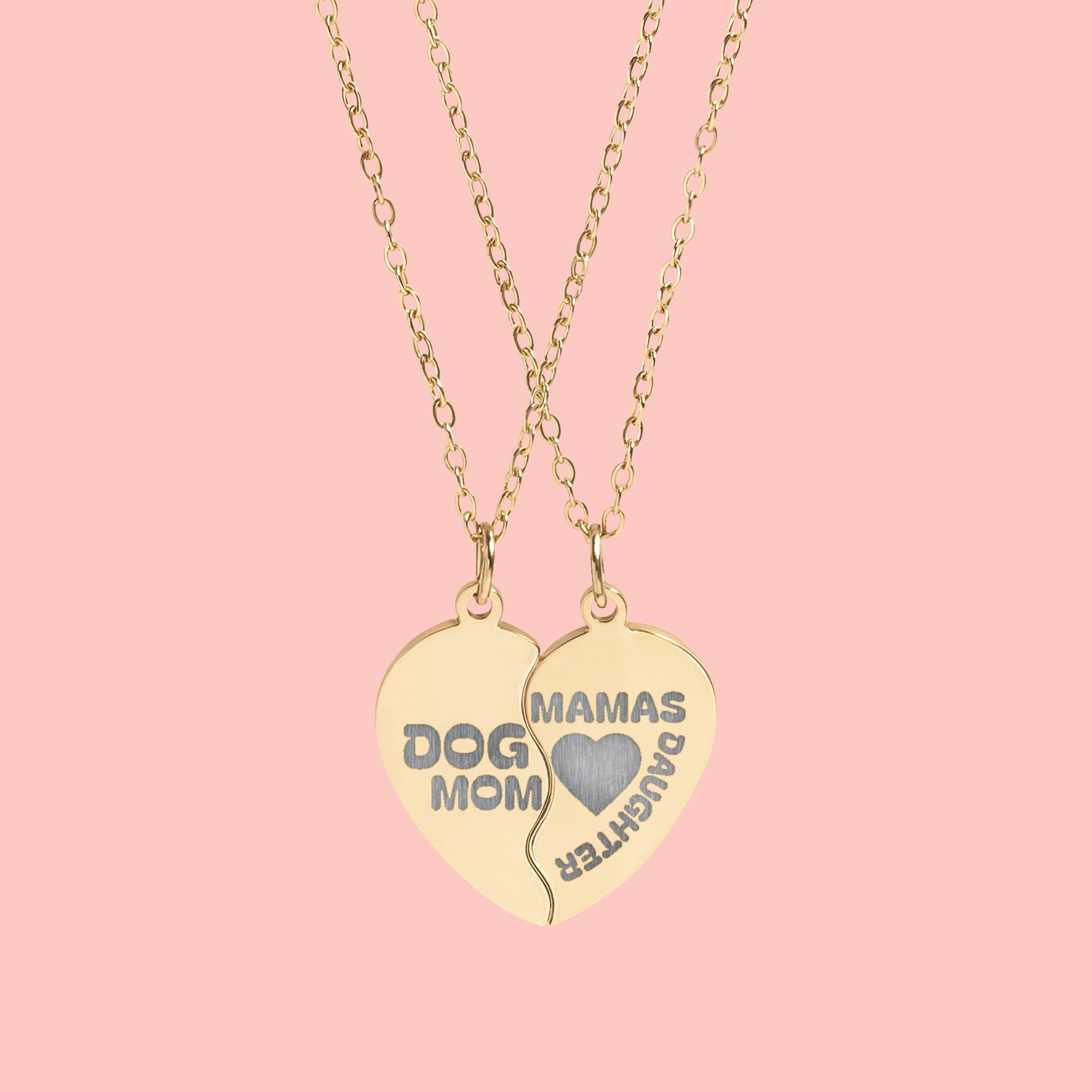 Break Apart Heart Necklace Set — Engraved "Dog Mom" & "Mama's Pup" Split Pendant