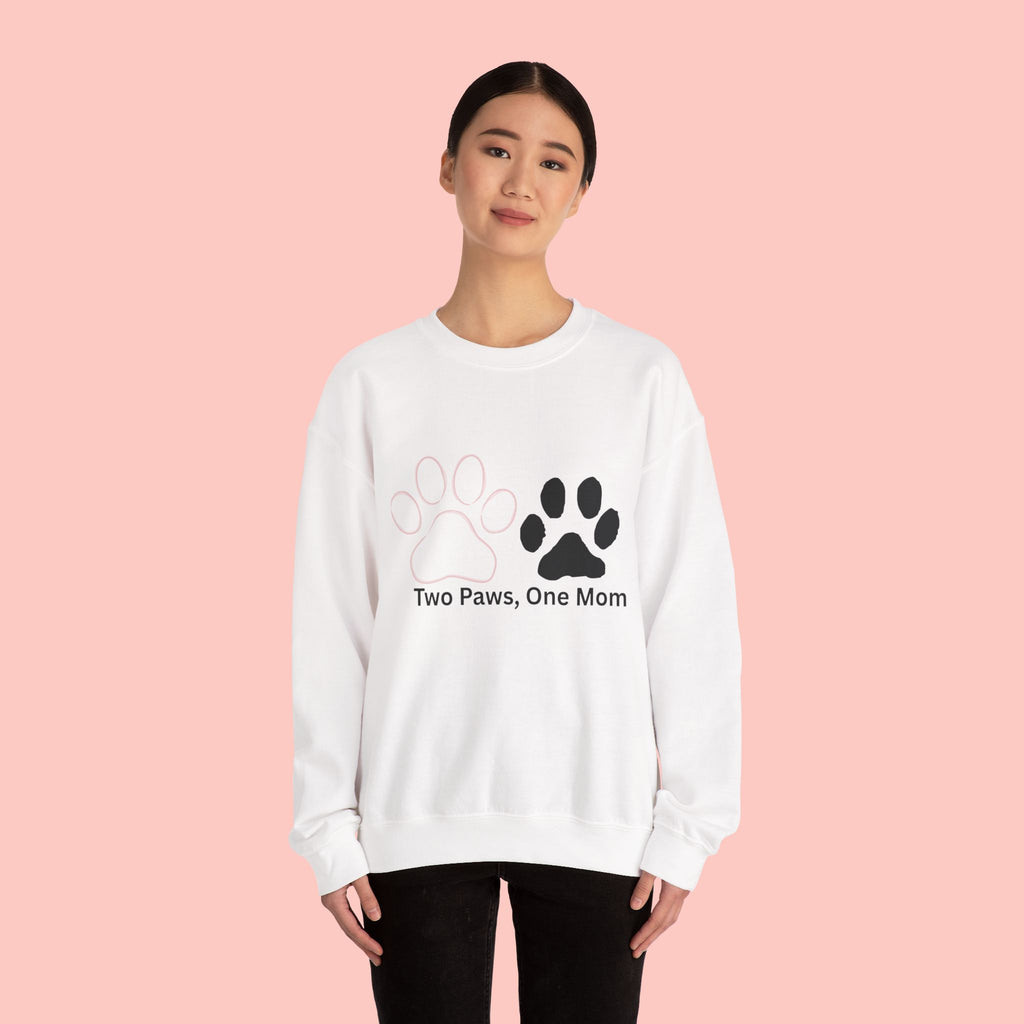 Crewneck Sweatshirt – "Two Paws, One Mom" Paw Print Mom Gift