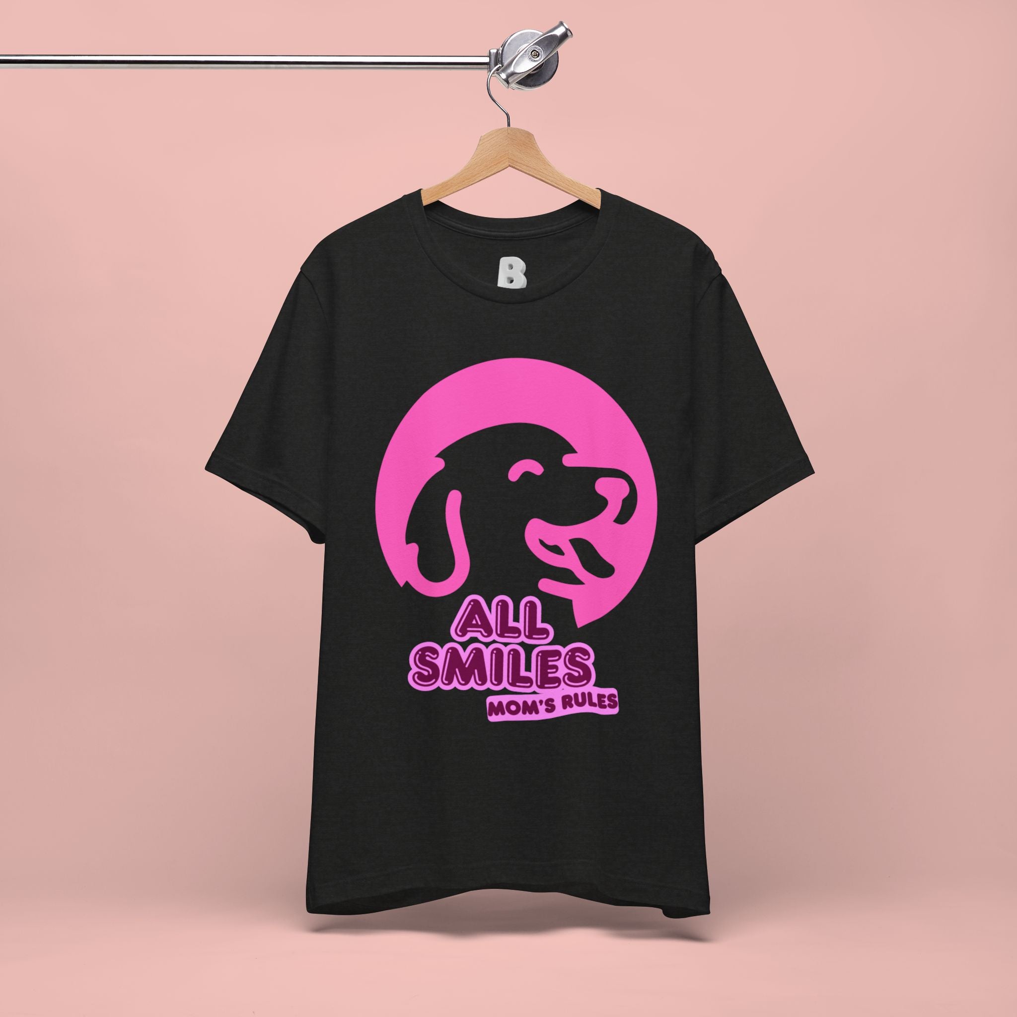 All Smiles Mom's Rules T-Shirt — Cute Pink Dog Graphic Tee for Moms & Pet Lovers