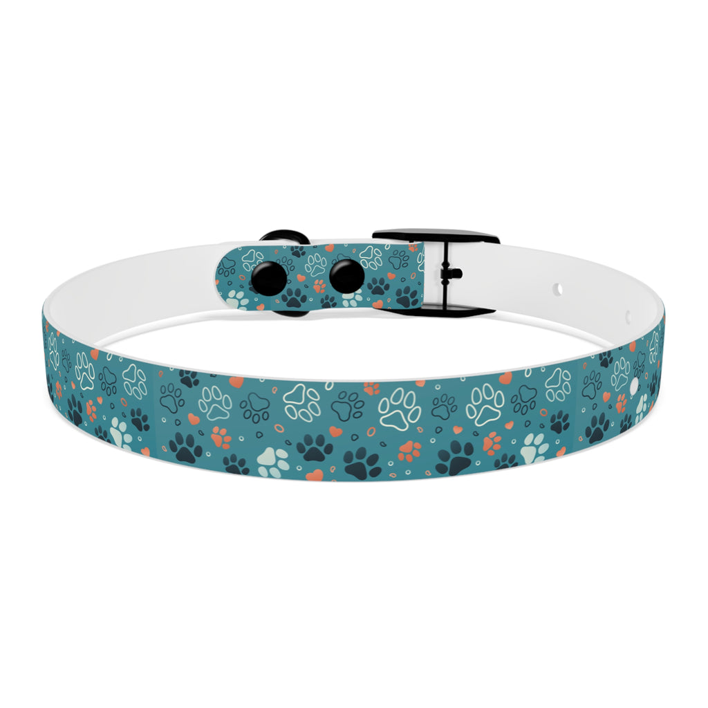 Paw Print Dog Collar — Teal Patterned Pet Collar for Small & Medium Dogs