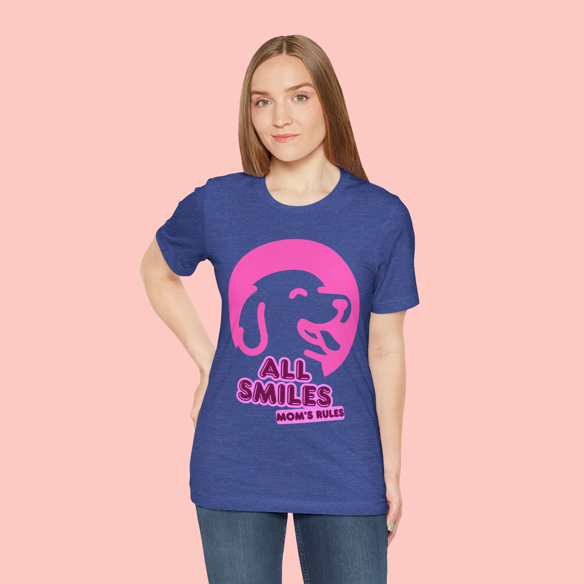 All Smiles Mom's Rules T-Shirt — Cute Pink Dog Graphic Tee for Moms & Pet Lovers