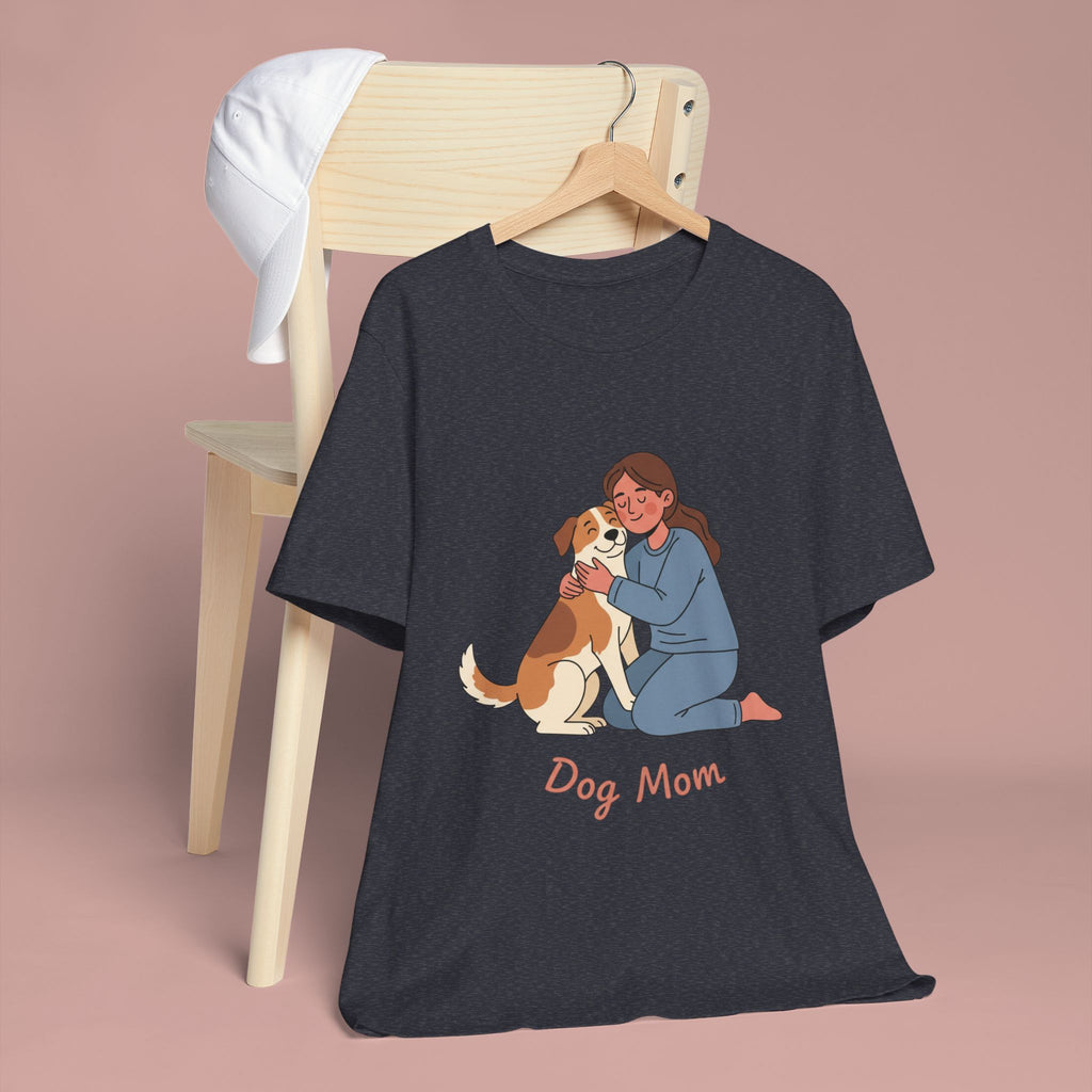 Dog Mom T‑Shirt — Cute Woman Hugging Dog Graphic Tee