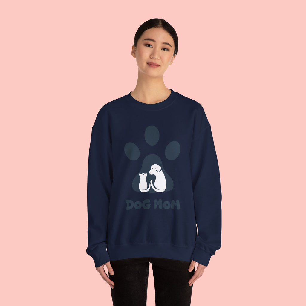 Dog Mom Crewneck Sweatshirt - Paw Print & Silhouette Graphic