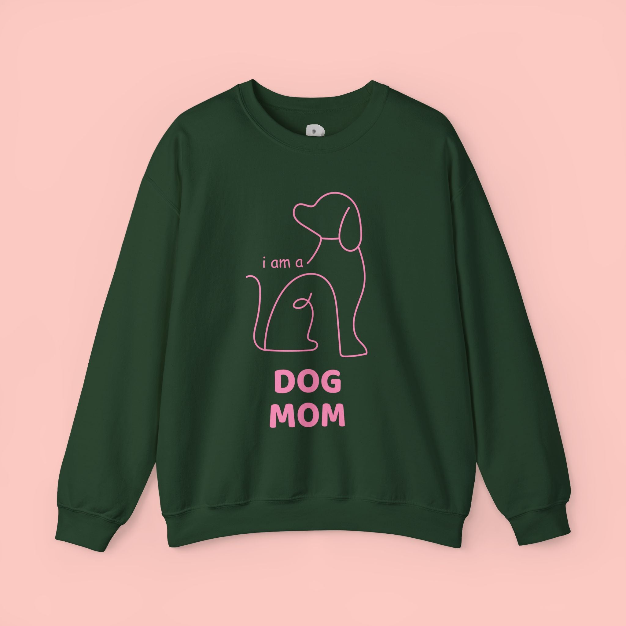Dog Mom Crewneck Sweatshirt — "I am a Dog Mom" Minimal Line Art Pullover