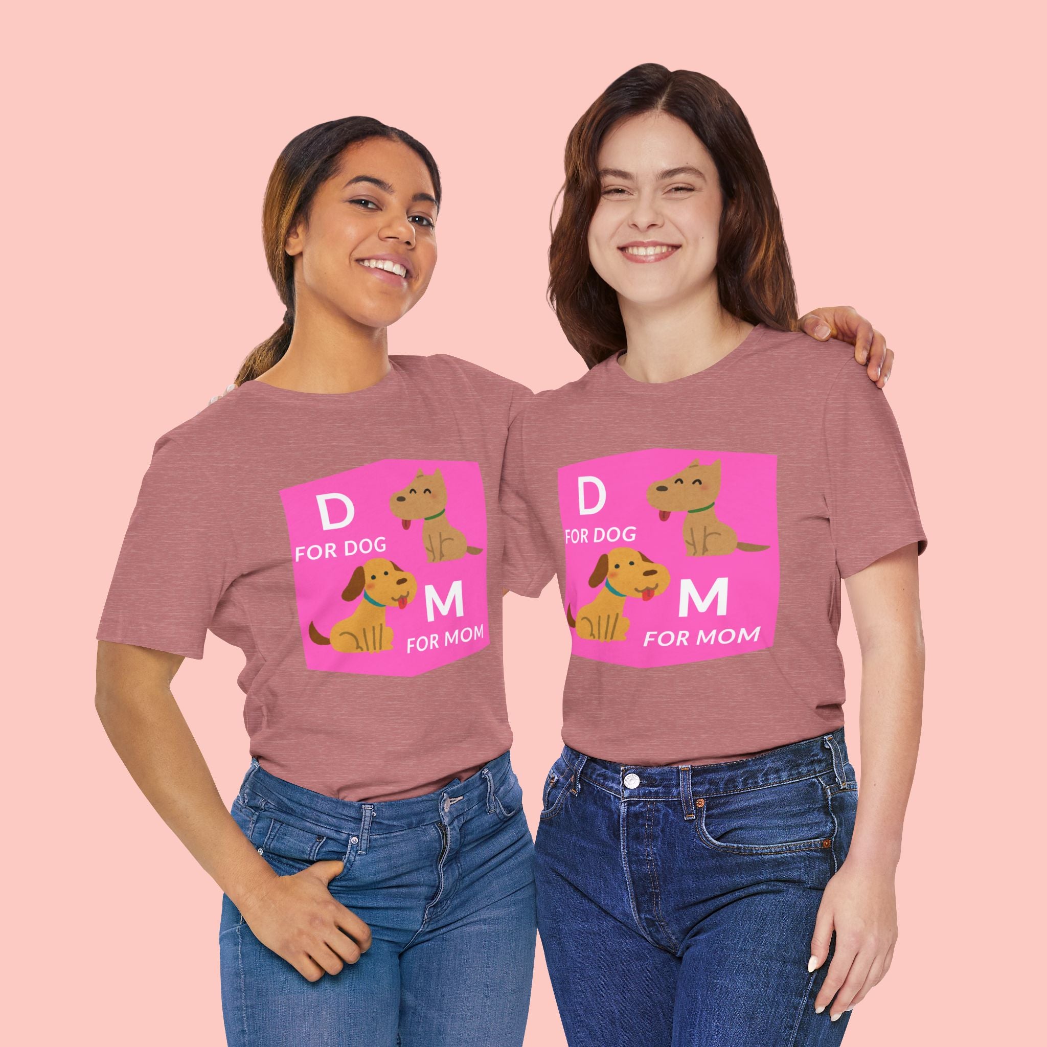 Dog Mom T-Shirt — Cute Pink "D for Dog, M for Mom" Graphic Tee