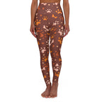 Brown Paw Print High-Waisted Yoga Leggings — Cute Cat & Dog Paws Pattern