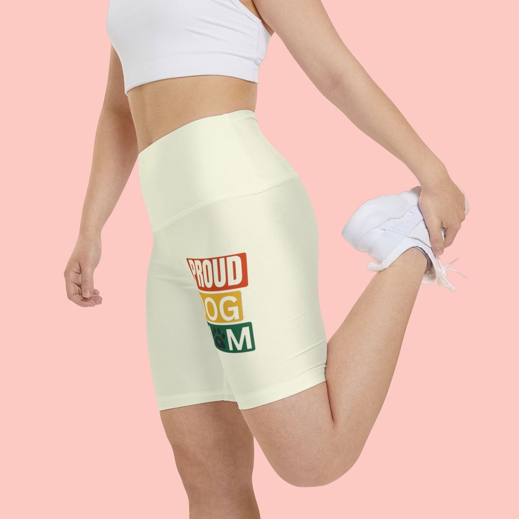 Proud Dog Mom Bike Shorts — Women's Athletic Workout Shorts with Paw Print
