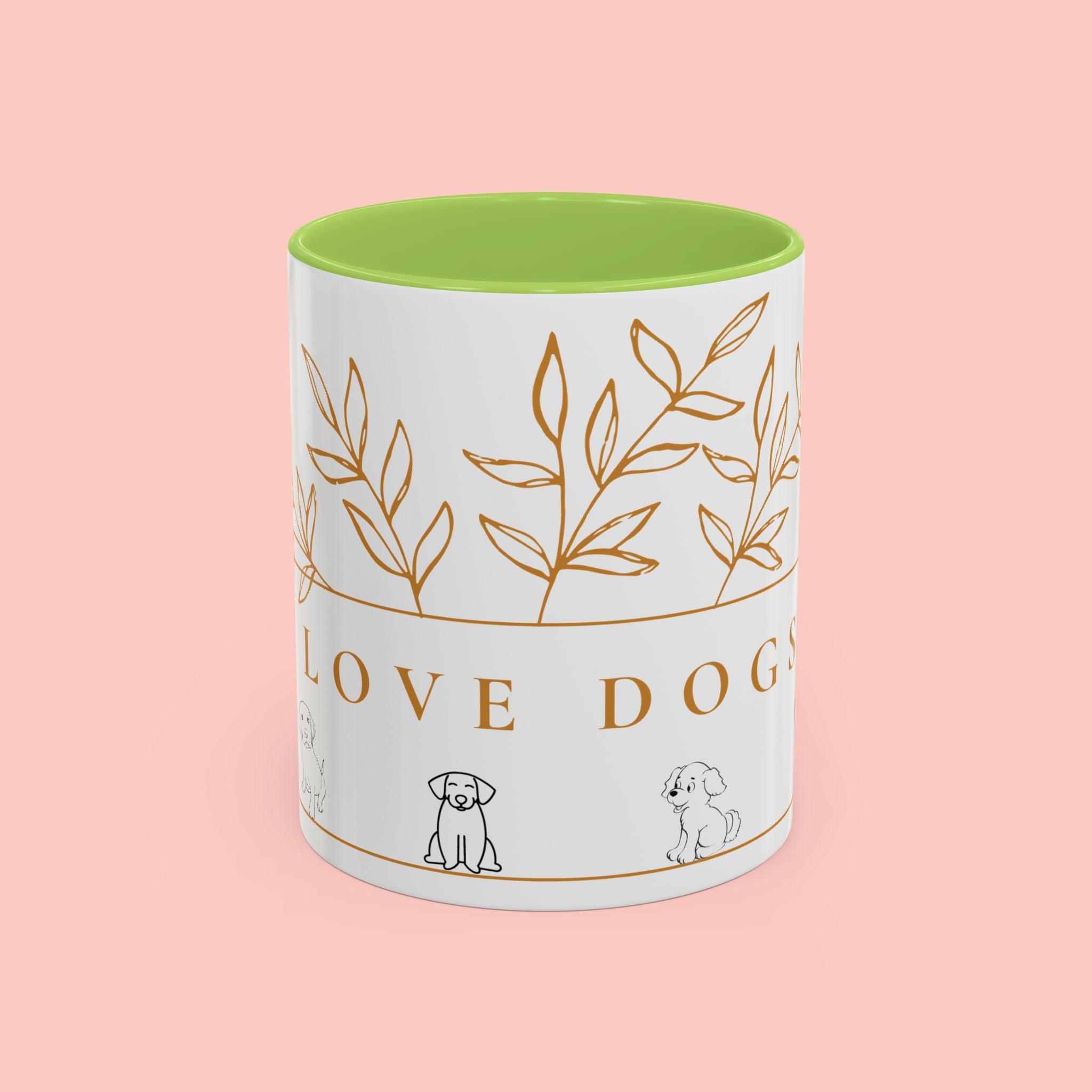 I Love Dogs Accent Coffee Mug — Gold Leaf Dog Lover Ceramic Mug (11oz & 15oz)