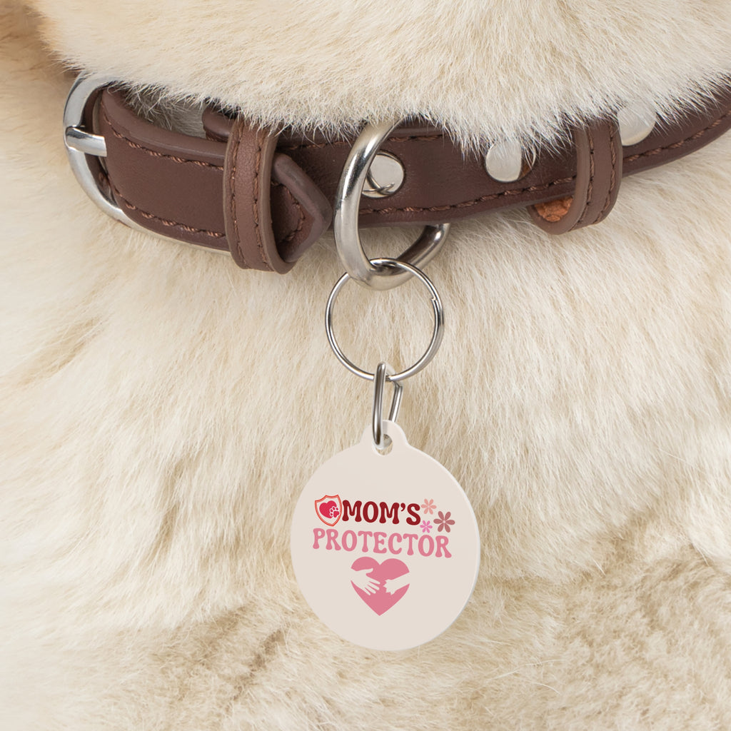 Mom's Protector Pet Tag — Pink Heart Rescue ID Tag for Dogs & Cats