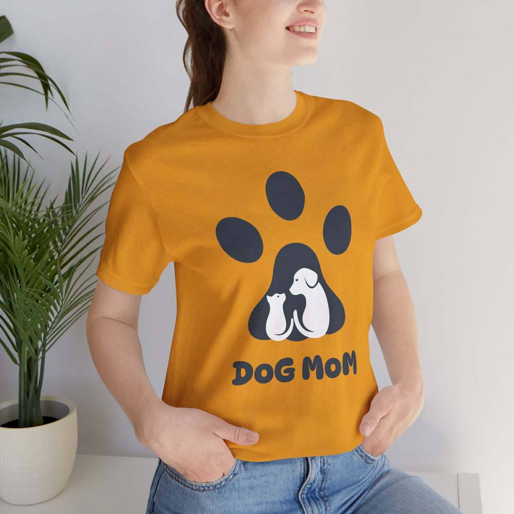 Dog Mom T‑Shirt — Paw Print with Dog & Puppy Graphic