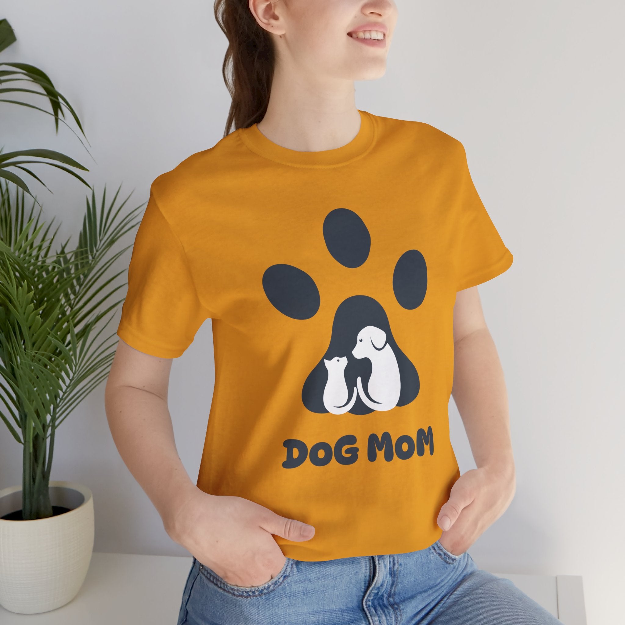 Dog Mom T‑Shirt — Paw Print with Dog & Puppy Graphic