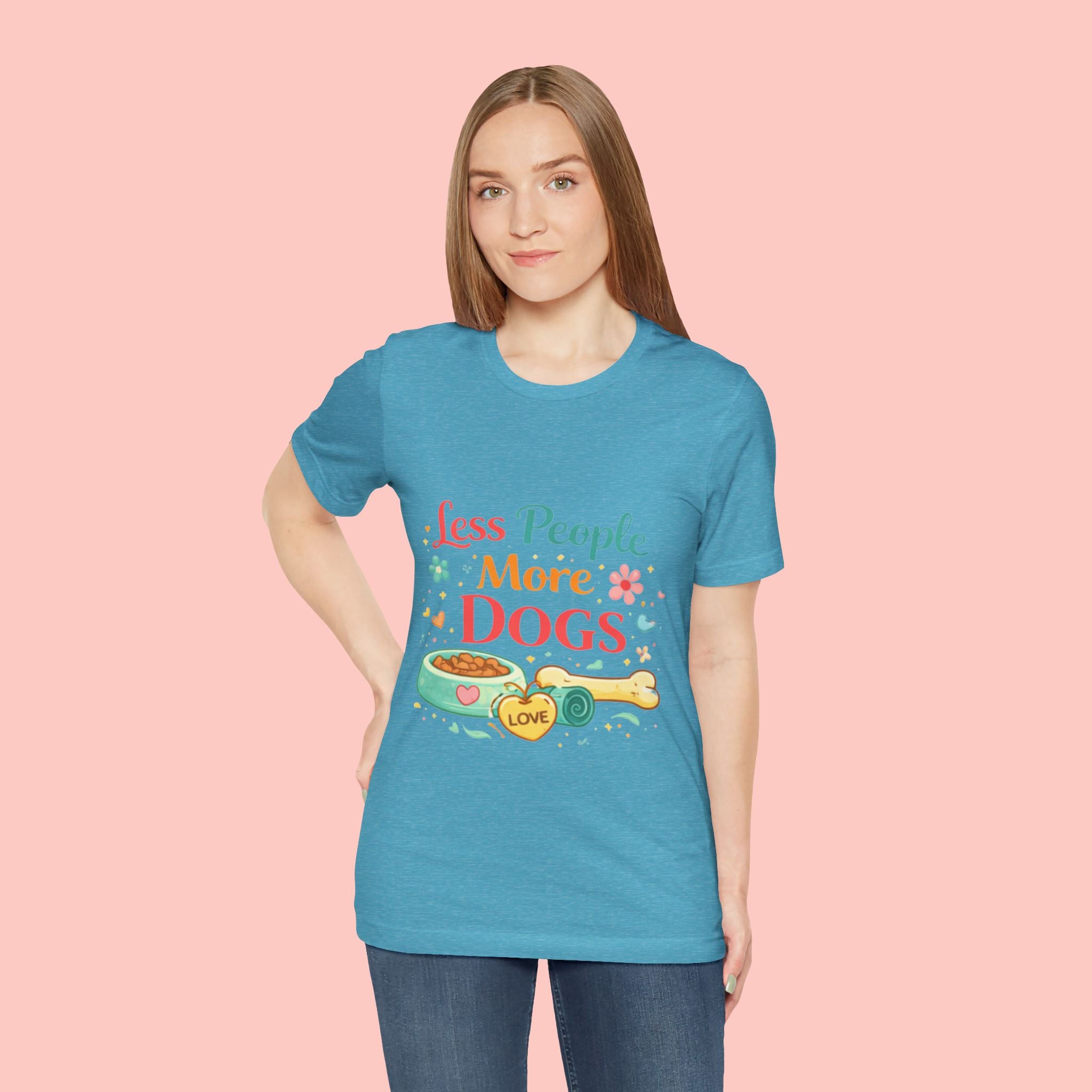Less People More Dogs T-Shirt – Cute Dog Bowl & Bone Graphic Tee