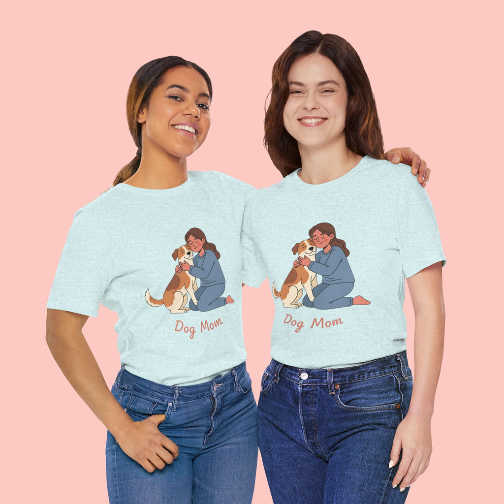 Dog Mom T‑Shirt — Cute Woman Hugging Dog Graphic Tee