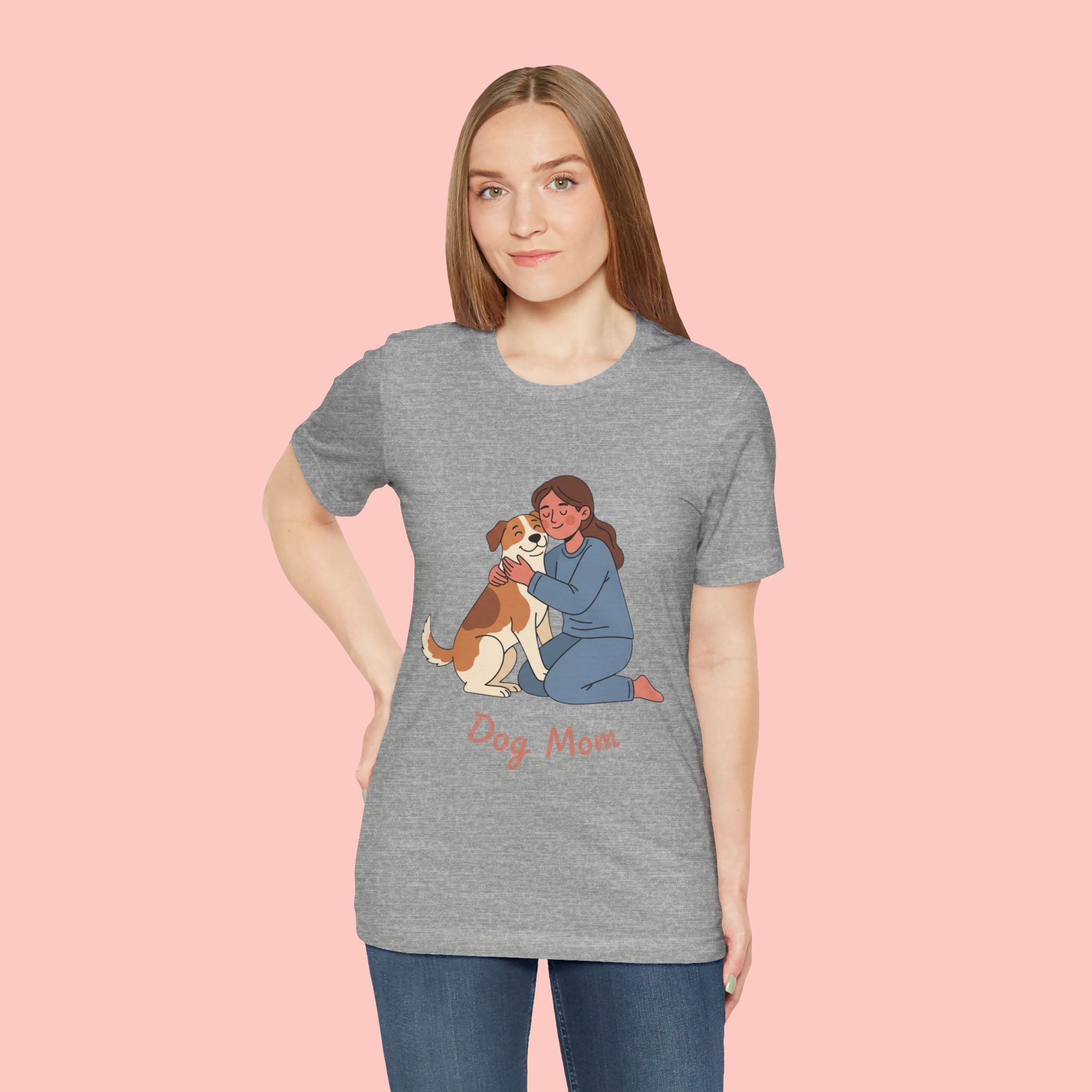 Dog Mom T‑Shirt — Cute Woman Hugging Dog Graphic Tee