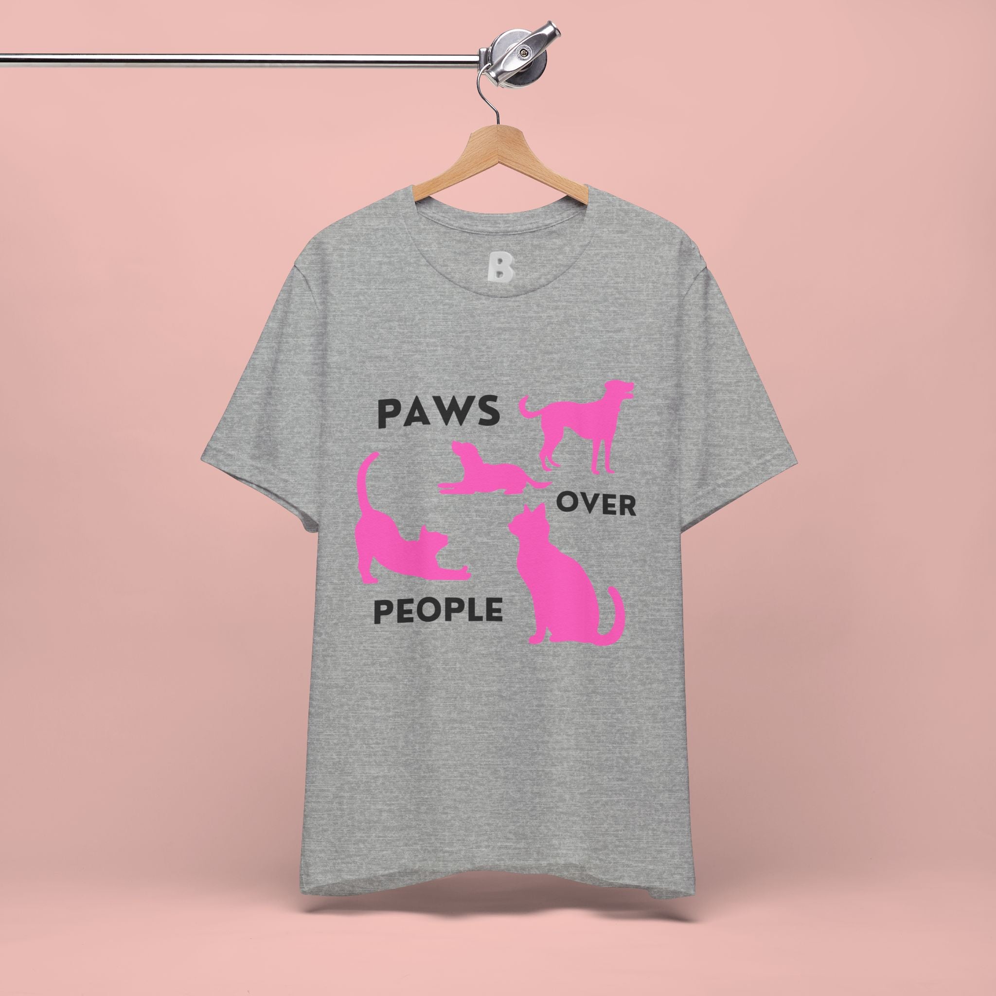 Paws Over People Tee — Pink Cats & Dogs Graphic T-Shirt
