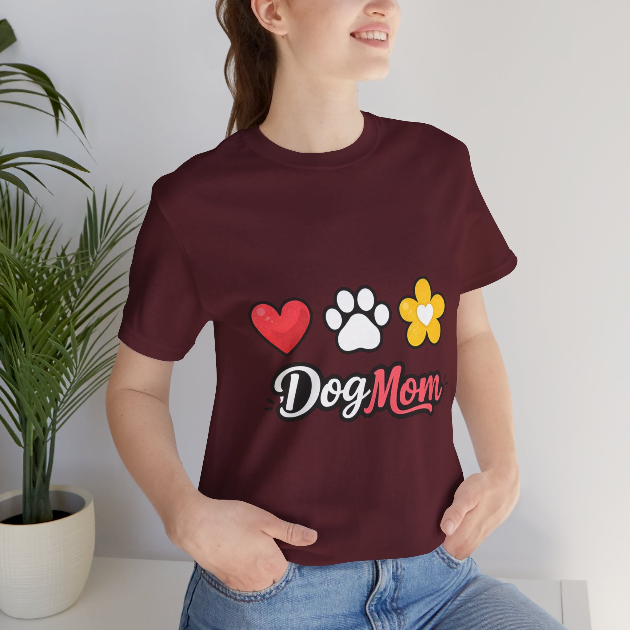 Dog Mom T-Shirt – Heart, Paw & Flower Graphic Tee