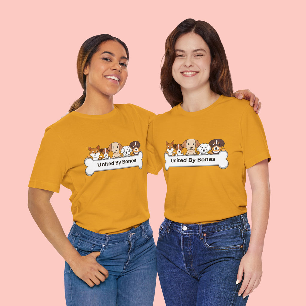 Dog Lover T‑Shirt — "United By Bones" Cute Cartoon Dogs Tee