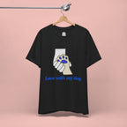 Dog Lover T-Shirt — "Love with my dog." Paw Print Graphic