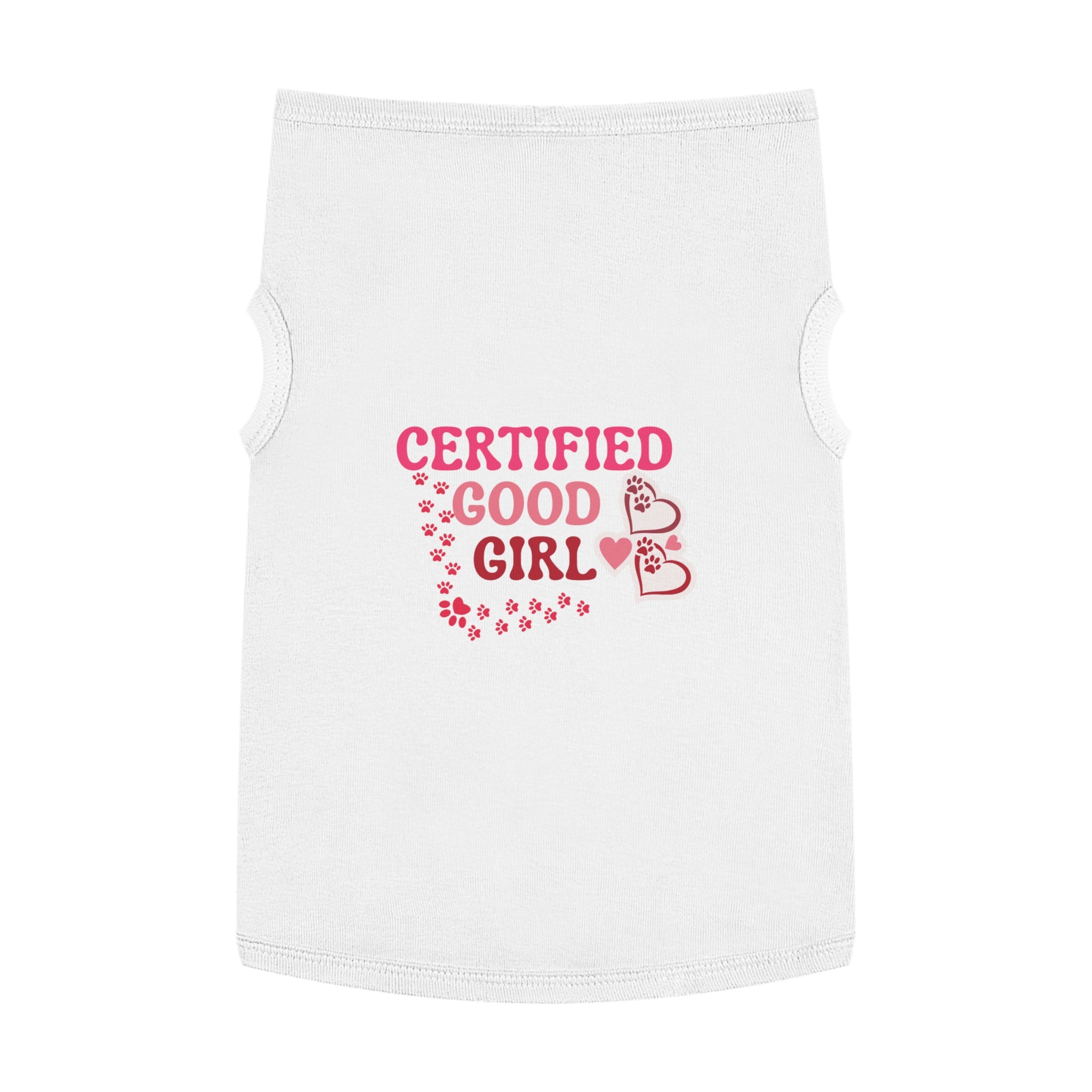 Pet Tank Top — "Certified Good Girl" Pink Paw Hearts Dog Tank