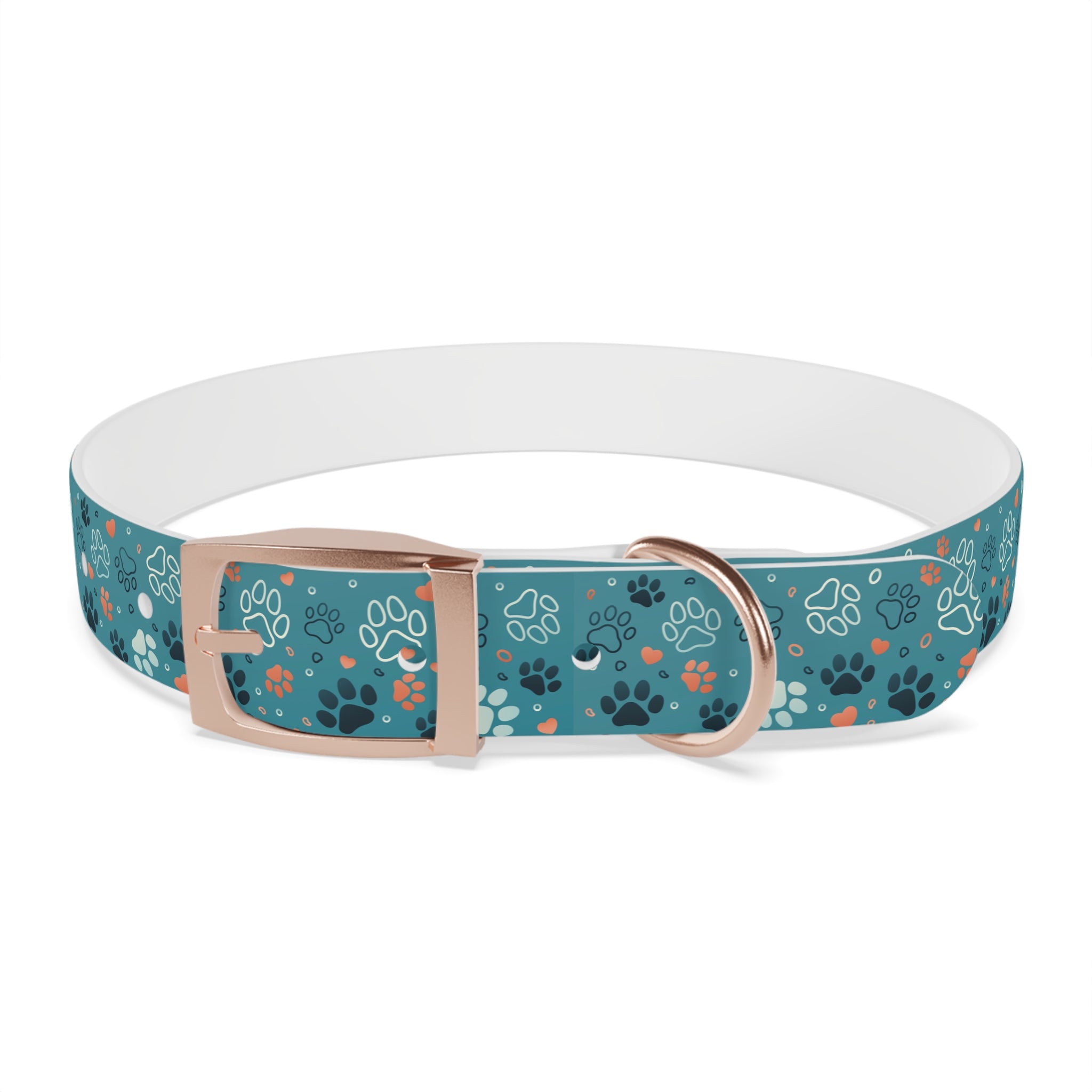 Paw Print Dog Collar — Teal Patterned Pet Collar for Small & Medium Dogs