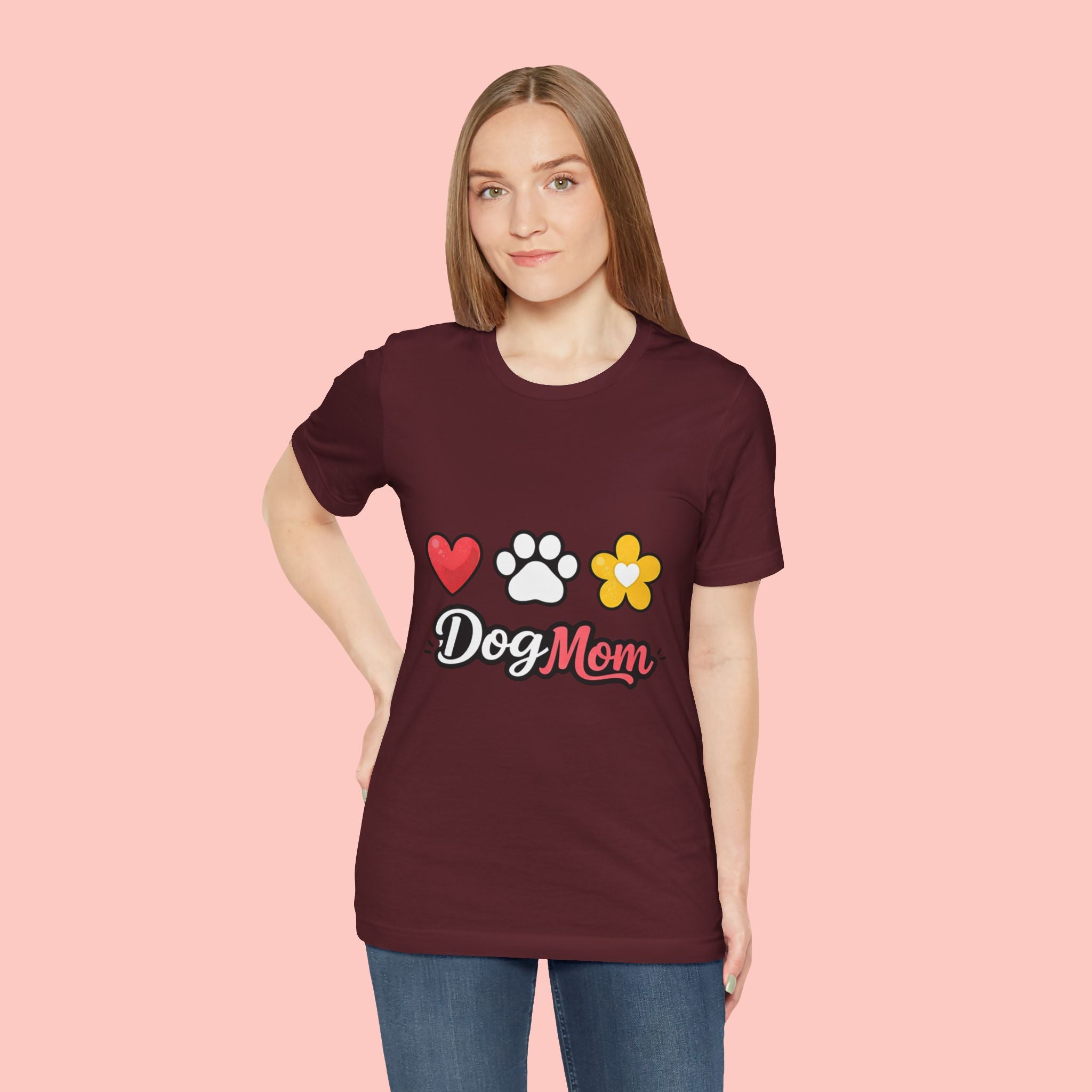 Dog Mom T-Shirt – Heart, Paw & Flower Graphic Tee
