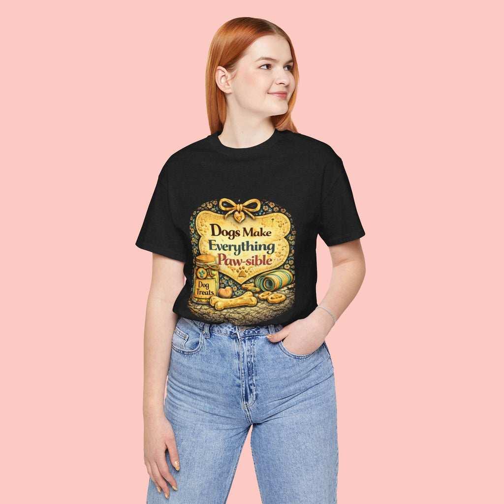 Dog Lover T‑Shirt – "Dogs Make Everything Paw‑sible" Vintage Pet Rescue Tee