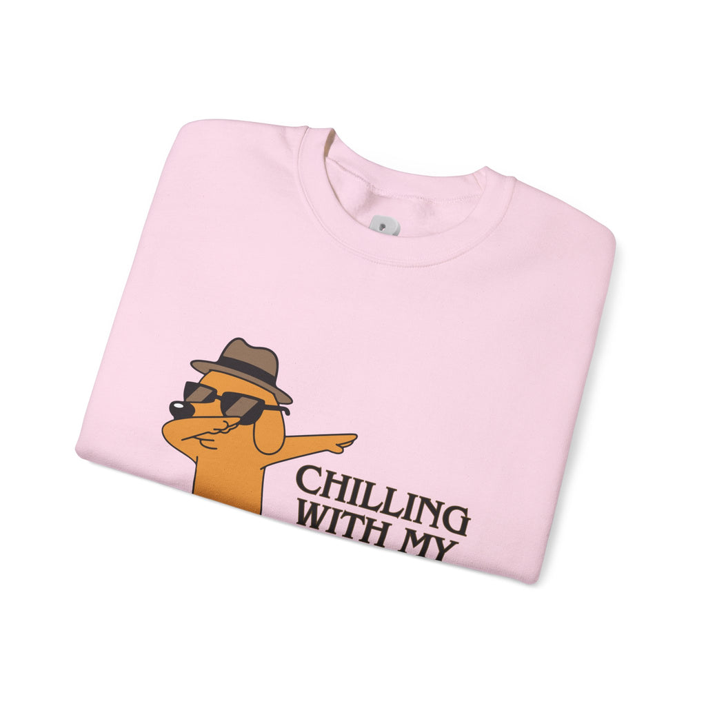 Chilling With My Chind Crewneck Sweatshirt — Funny Dab Dog Graphic Sweatshirt