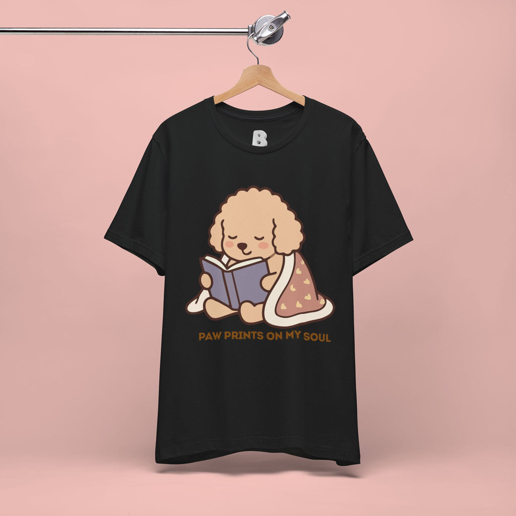 Paw Prints On My Soul T‑Shirt — Cute Reading Puppy Graphic Tee