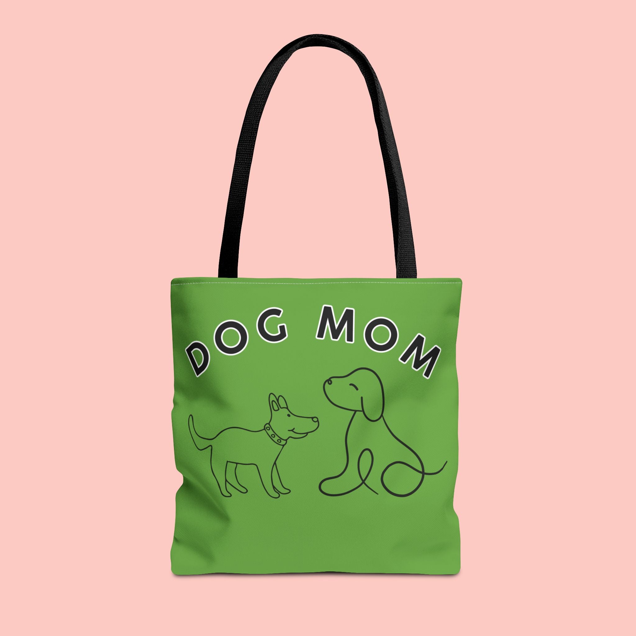Dog Mom Tote Bag — Green All-Over-Print Cute Line-Drawing Dogs