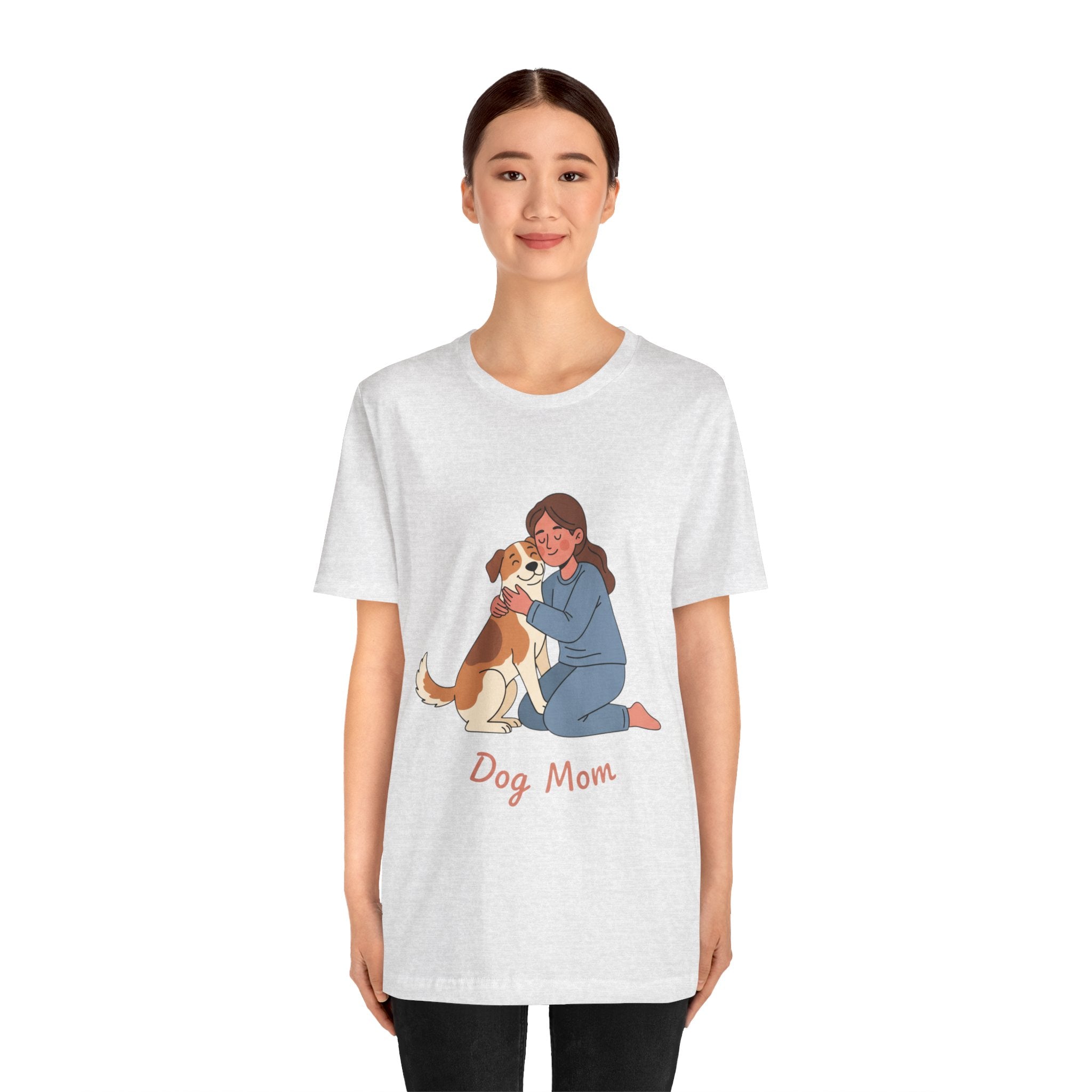 Dog Mom T‑Shirt — Cute Woman Hugging Dog Graphic Tee