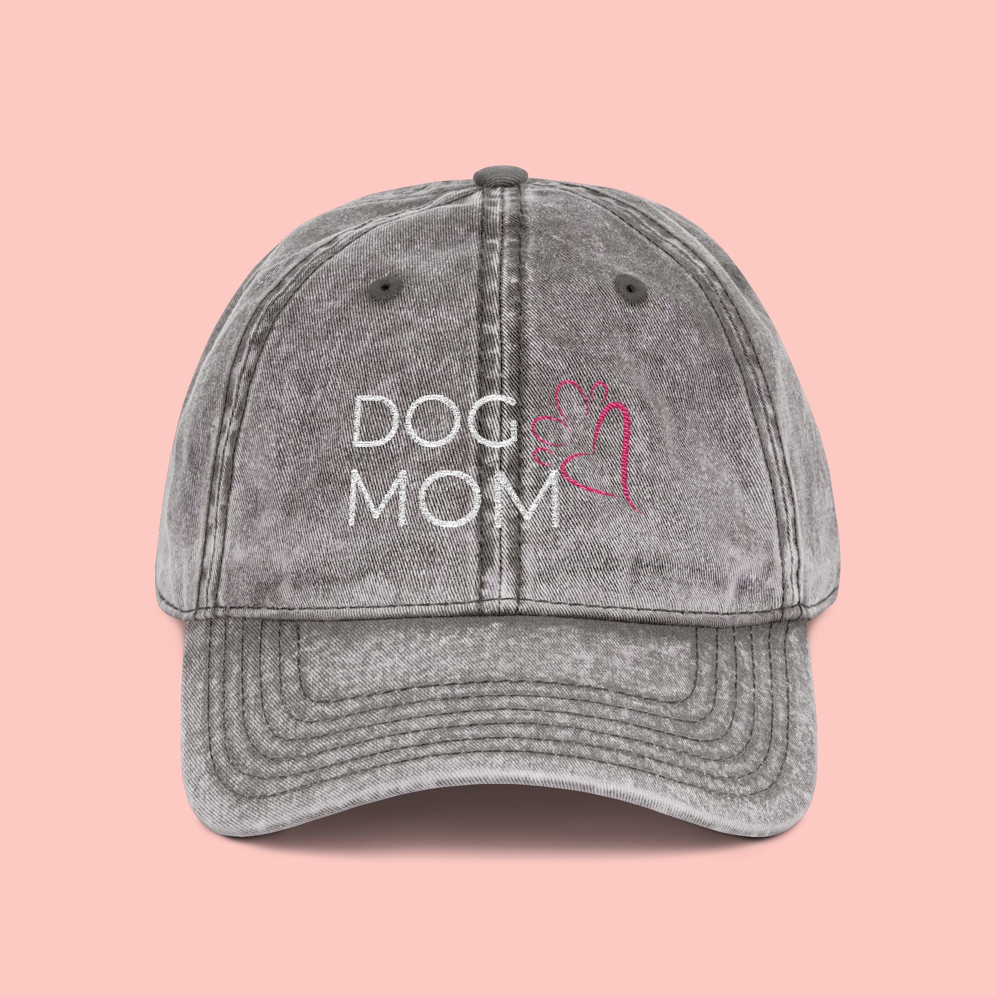 Vintage Embroidered 'DOG MOM' Cap — Washed Red Baseball Hat for Dog Lovers