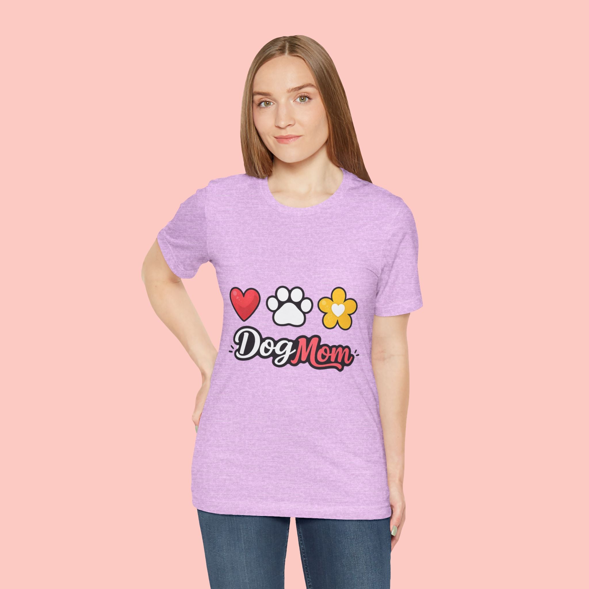 Dog Mom T-Shirt – Heart, Paw & Flower Graphic Tee