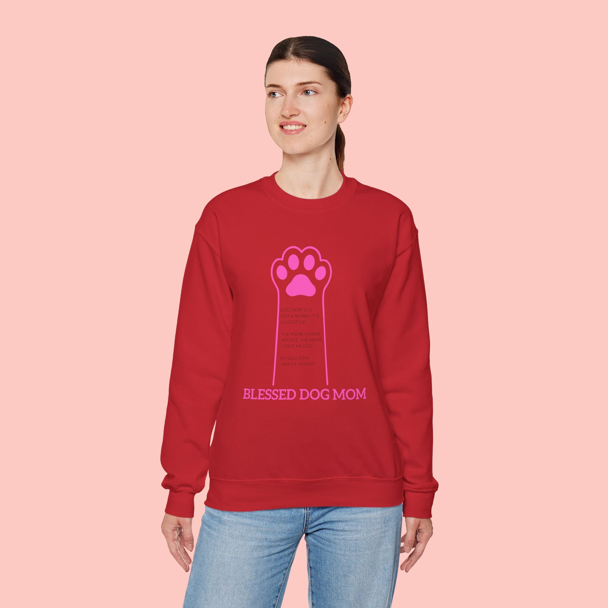 Blessed Dog Mom Crewneck Sweatshirt — Pink Paw Memorial Pullover