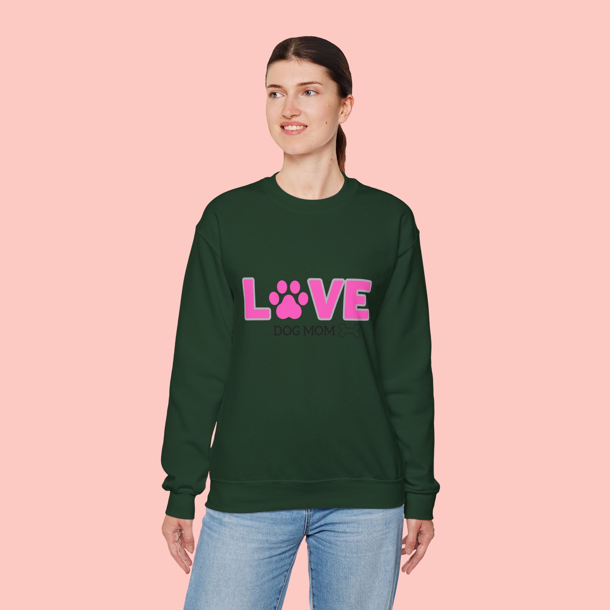 Dog Mom Love Crewneck Sweatshirt — Pink Paw Graphic