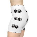 Paw Print Biker Shorts — Women's White Pet Lover Activewear