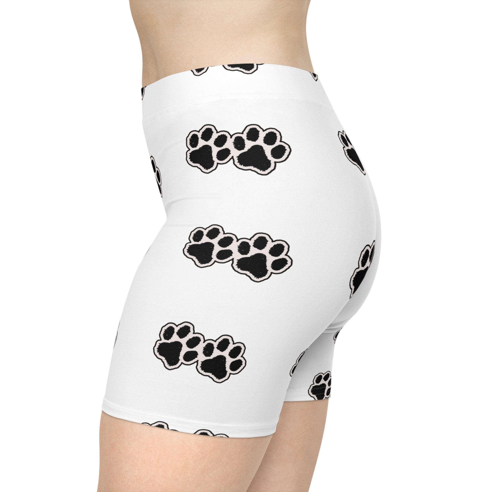 Paw Print Biker Shorts — Women's White Pet Lover Activewear