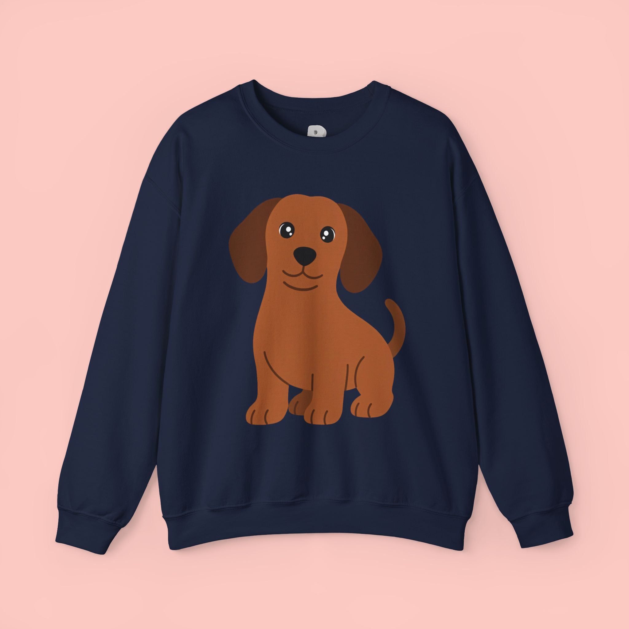 Cute Brown Puppy Sweatshirt — Cartoon Dachshund Crewneck for Dog Lovers