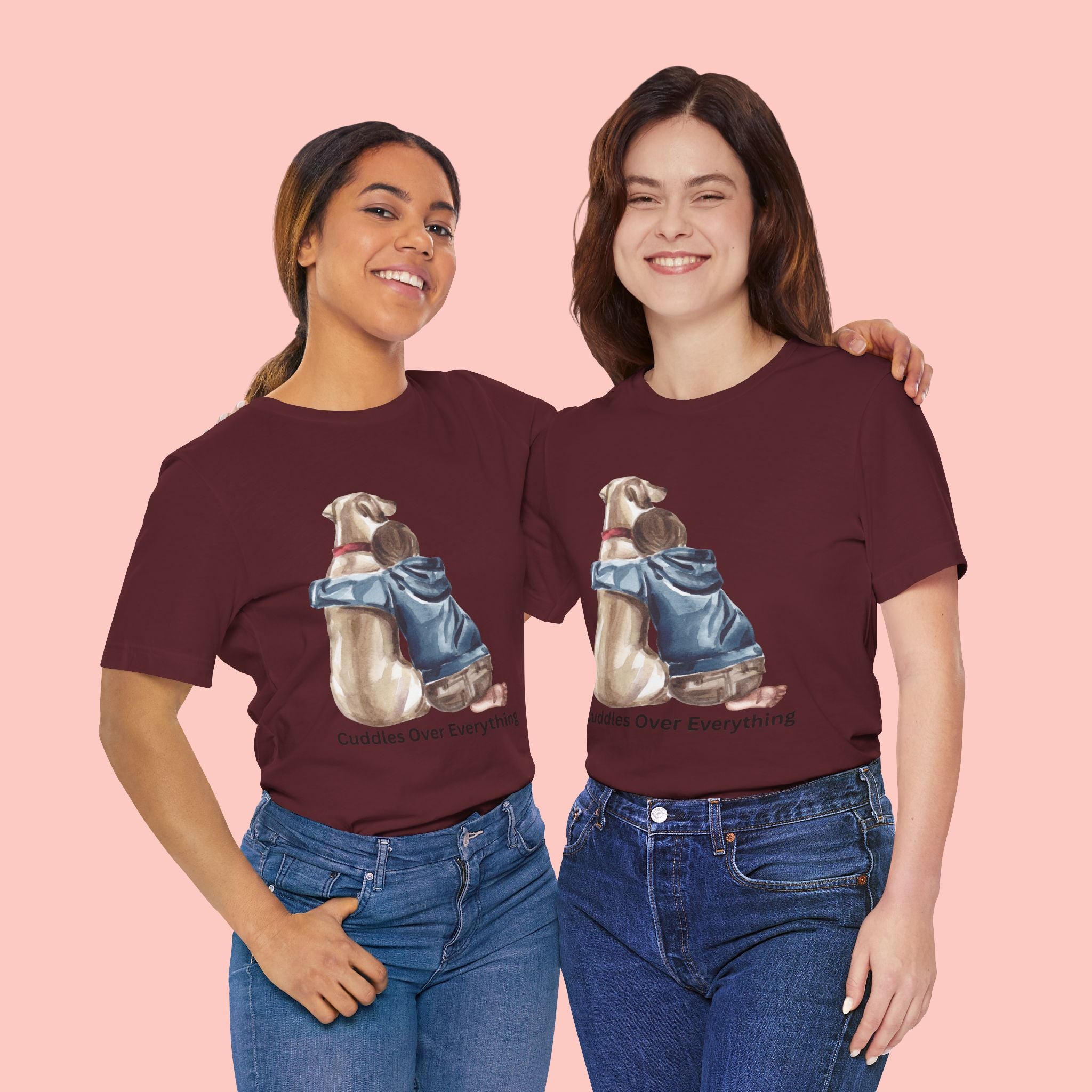 Cuddles Over Everything Tee — Boy Hugging Dog Animal Lover T-Shirt