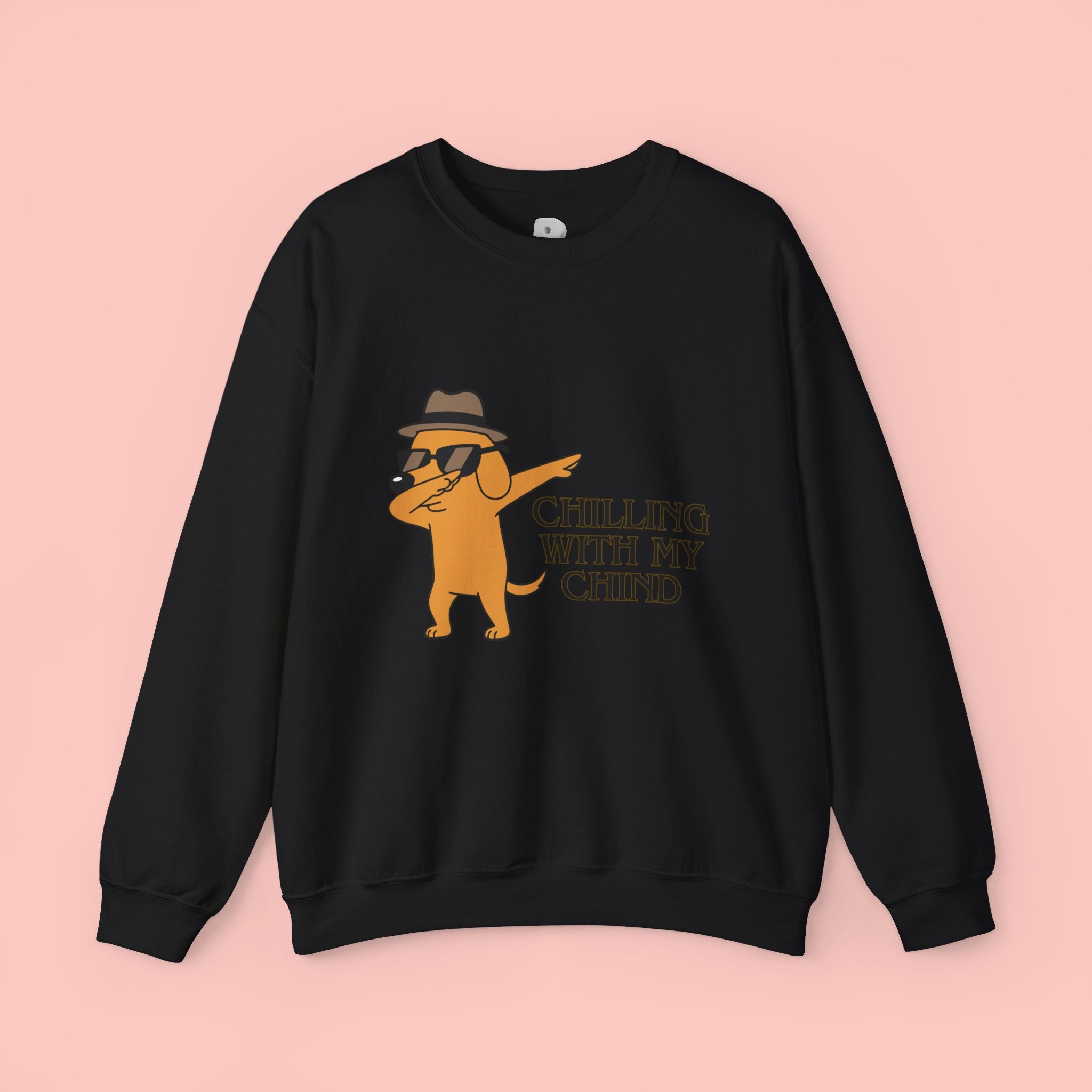 Chilling With My Chind Crewneck Sweatshirt — Funny Dab Dog Graphic Sweatshirt