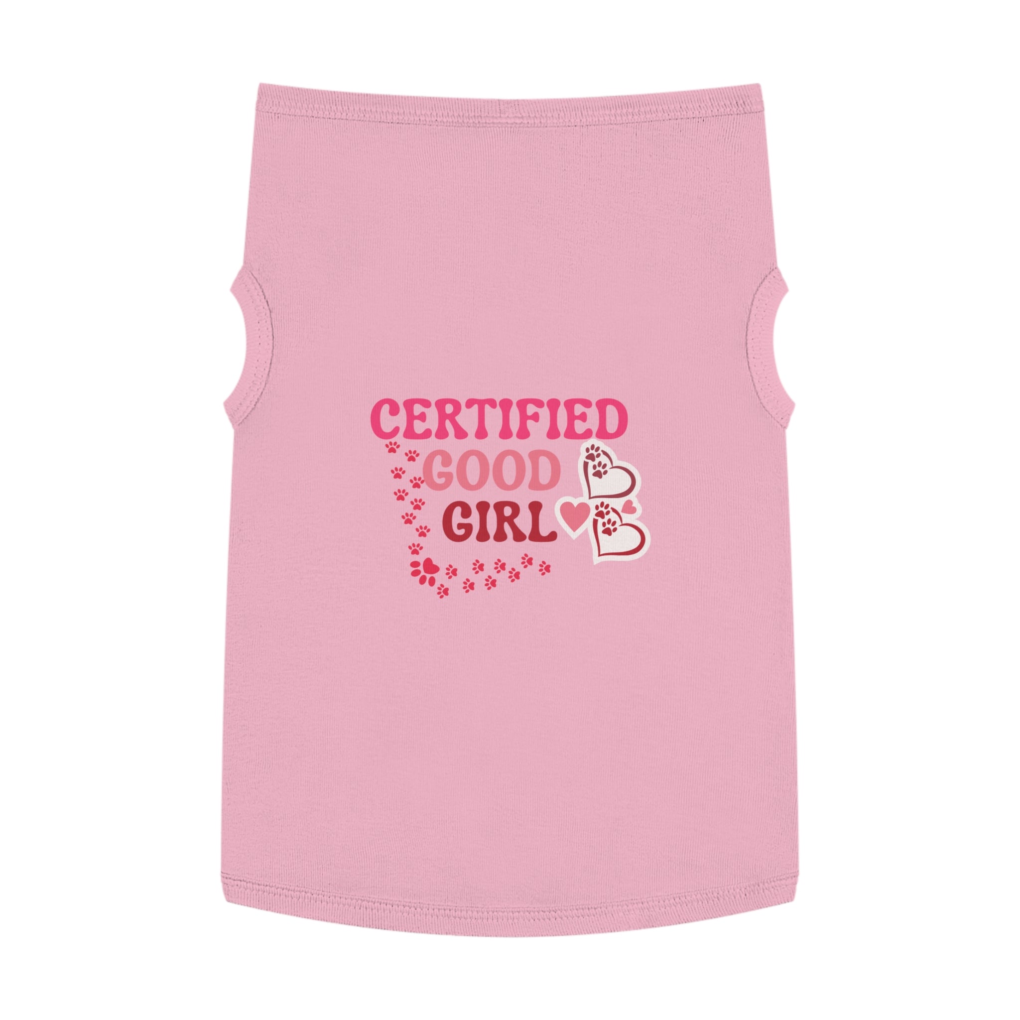 Pet Tank Top — "Certified Good Girl" Pink Paw Hearts Dog Tank