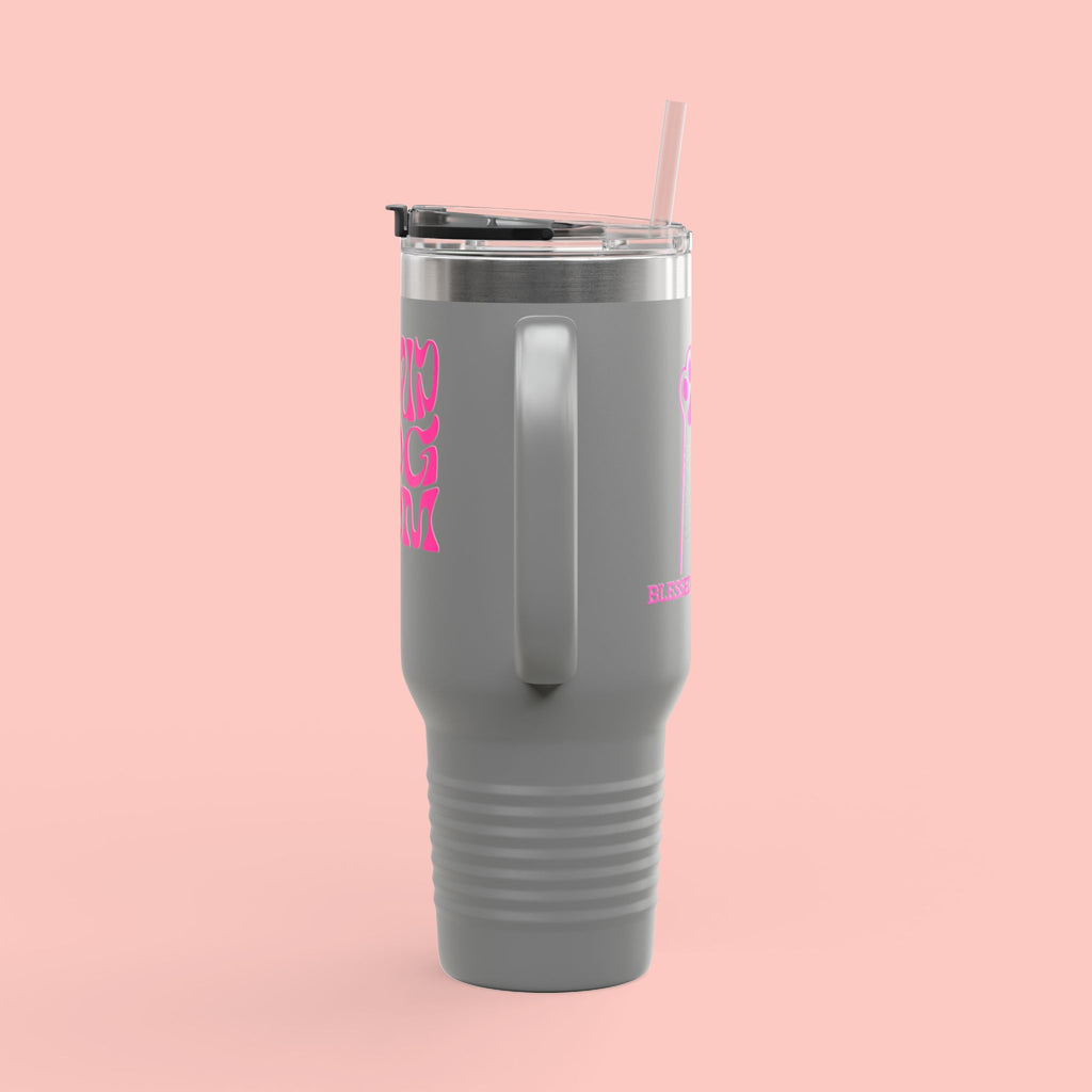 40oz Insulated Travel Mug — 'Groovy Mom' Pink Retro Design