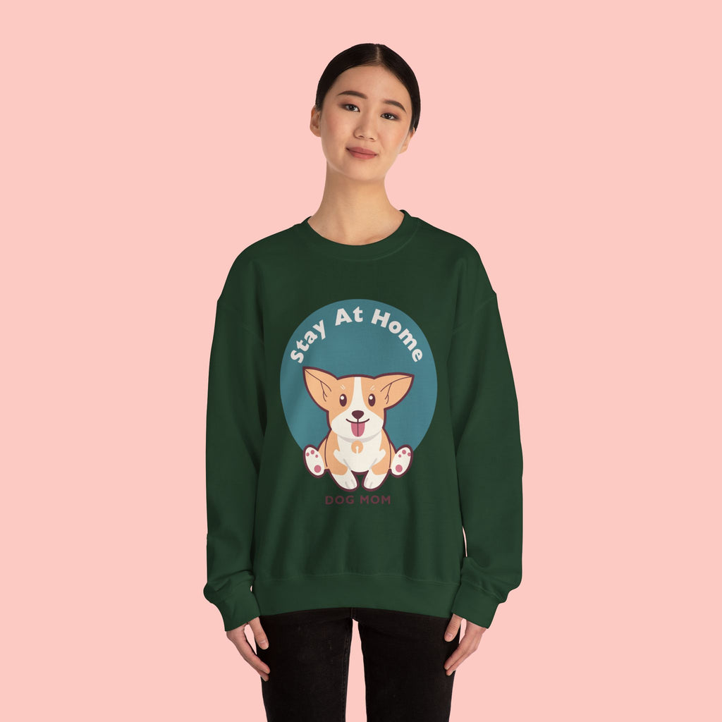 Stay At Home Dog Mom Crewneck Sweatshirt — Cute Corgi Graphic Sweatshirt