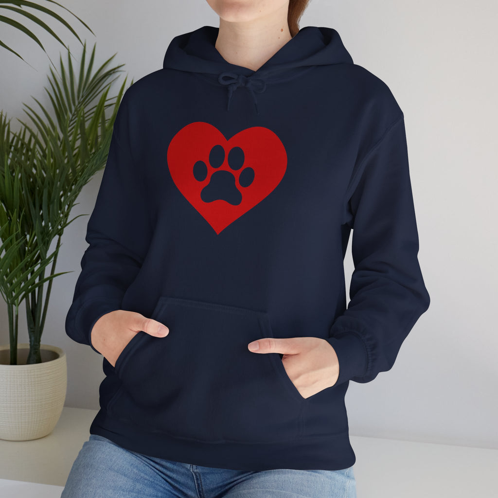 Heart Paw Hoodie — Cute Red Paw Print Animal Lover Sweatshirt
