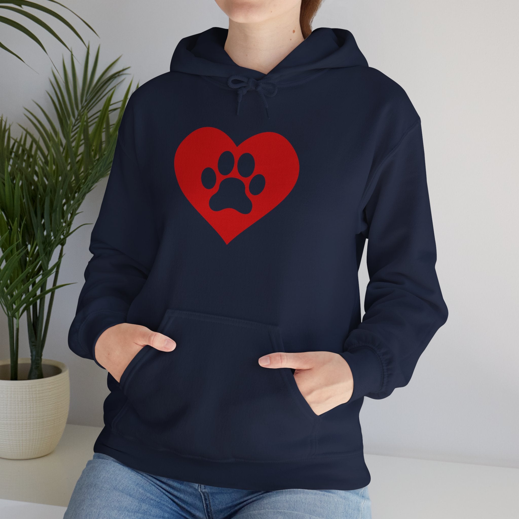 Heart Paw Hoodie — Cute Red Paw Print Animal Lover Sweatshirt