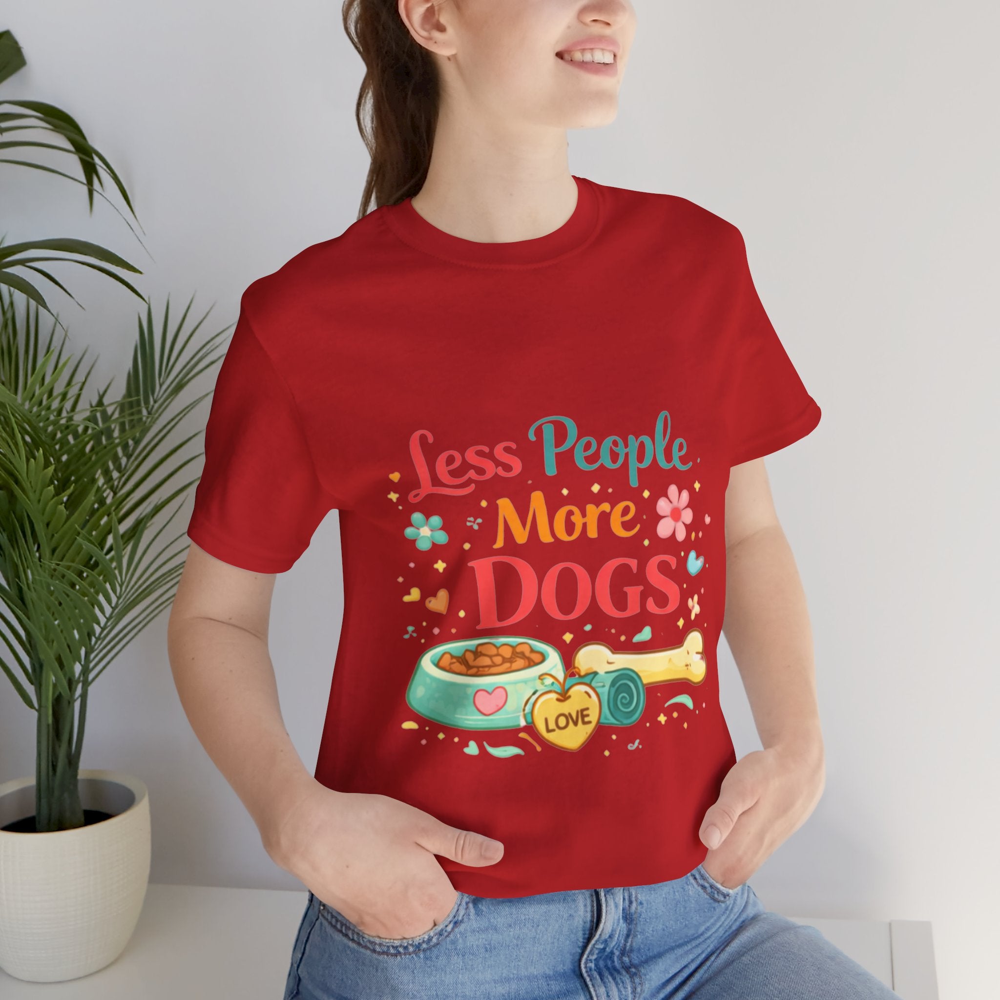 Less People More Dogs T-Shirt – Cute Dog Bowl & Bone Graphic Tee