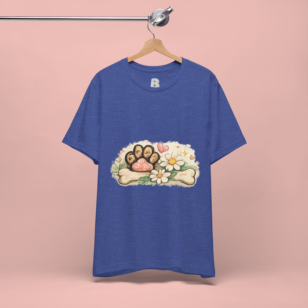 Dog Paw Floral T-Shirt — Cute Paw Print, Bone & Daisies Tee