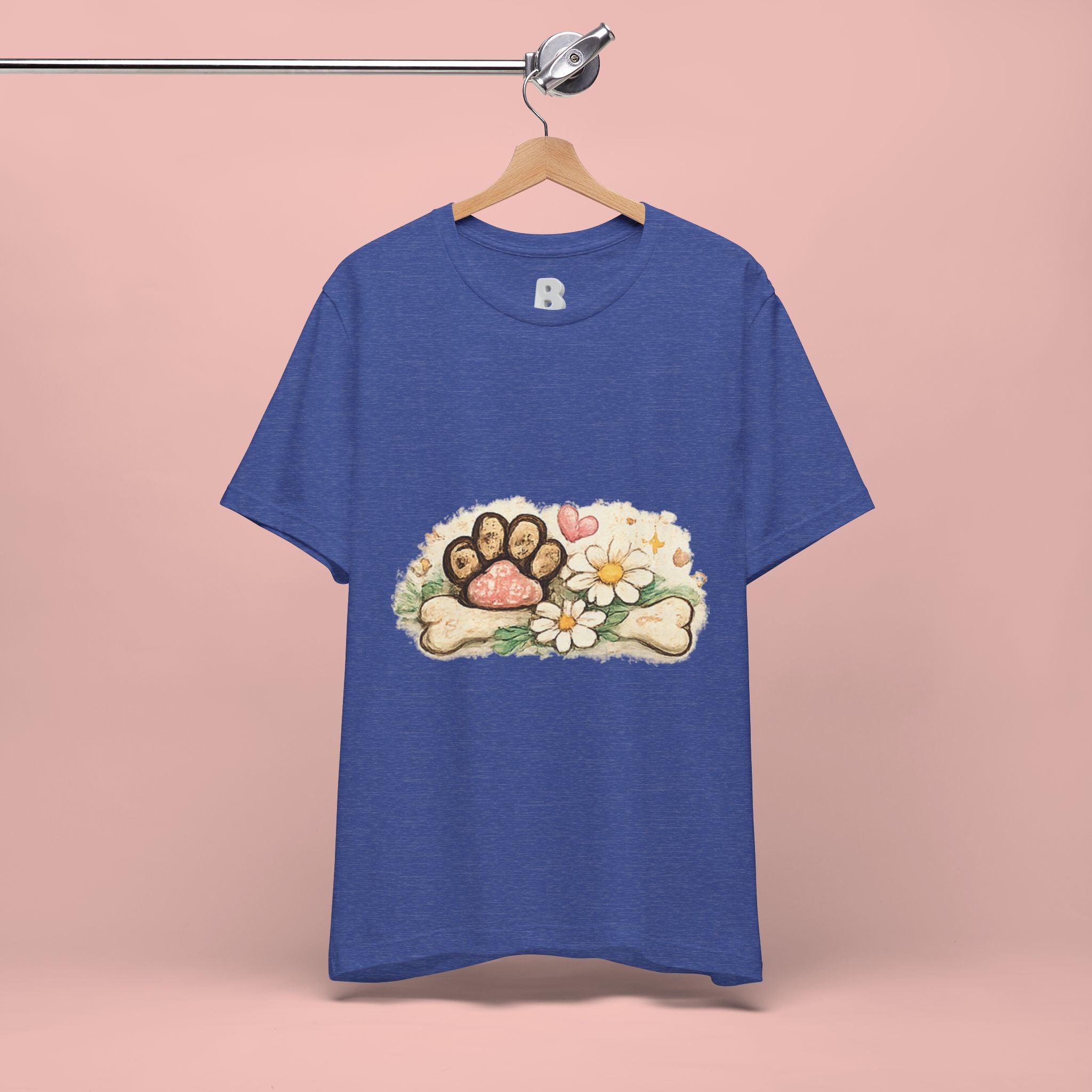 Dog Paw Floral T-Shirt — Cute Paw Print, Bone & Daisies Tee