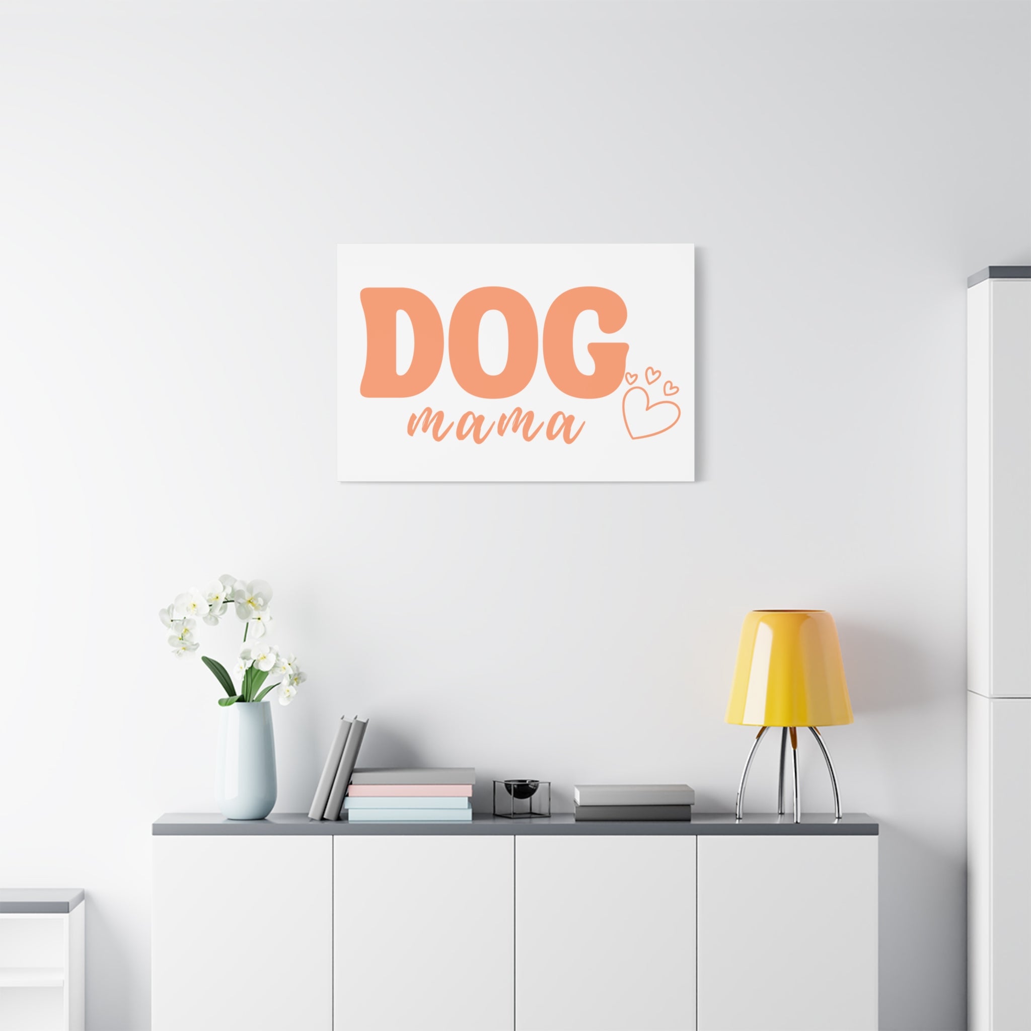 Dog Mama Matte Canvas Wall Art – Peach Script Pet Lover Decor