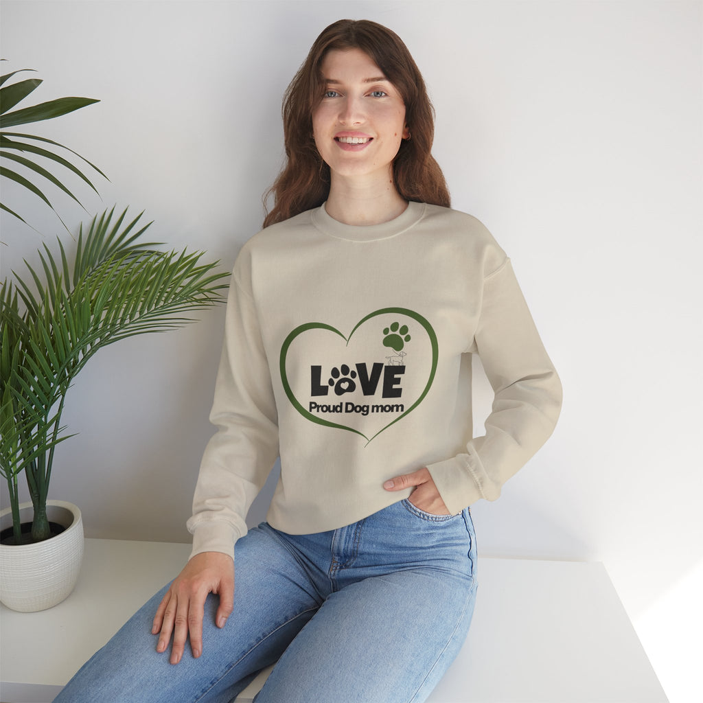 Dog Mom Heart Crewneck Sweatshirt — "LOVE Proud Dog Mom" Graphic