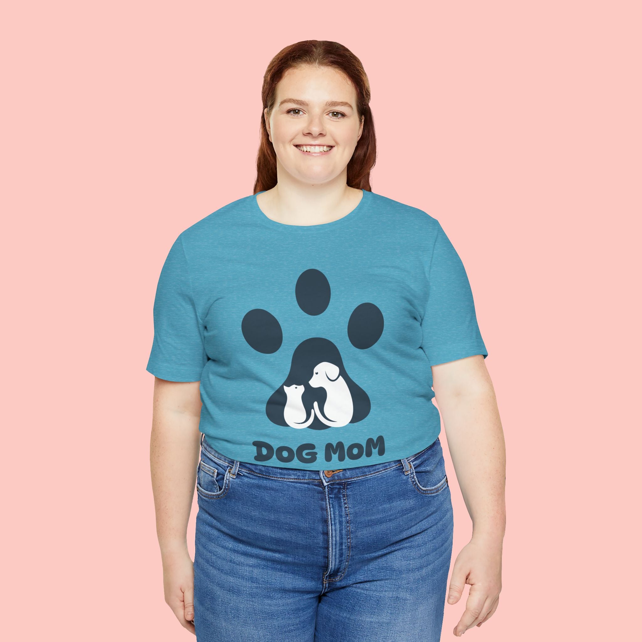 Dog Mom T‑Shirt — Paw Print with Dog & Puppy Graphic